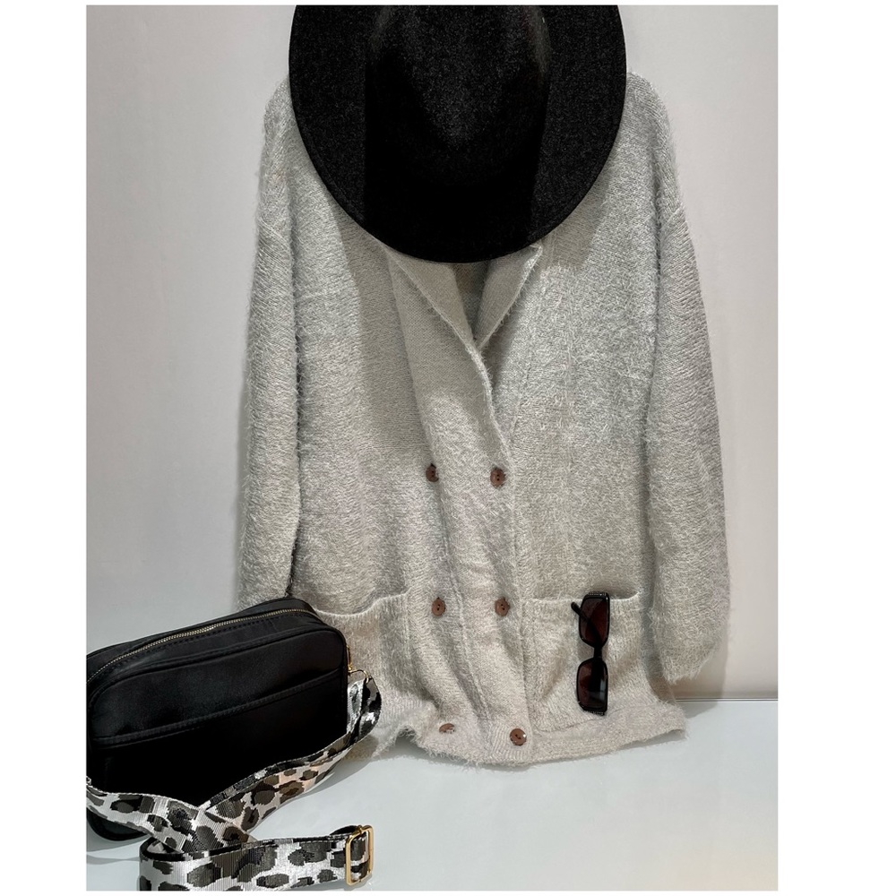 Light Gray Fuzzy Luxury Cardigan - Picture 9 of 11